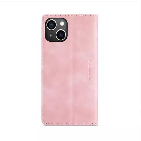 &Eacute;tui portefeuille r&eacute;tro Caseme compatible avec iPhone 15 Plus - Rose