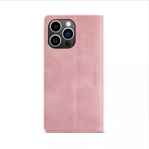 &Eacute;tui portefeuille r&eacute;tro Caseme pour iPhone 15 Pro - Rose