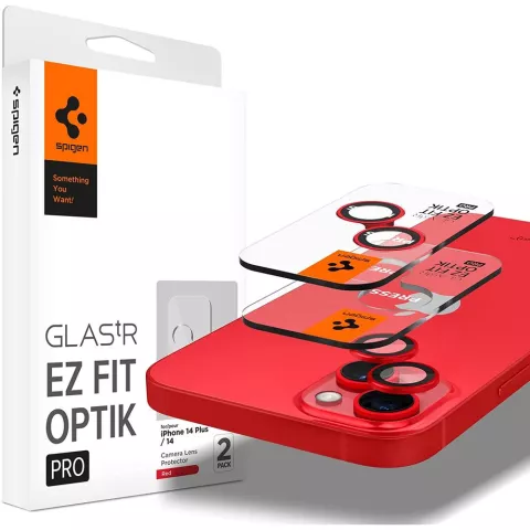 Spigen Camera Lens Glass Protector 2 Pack compatible avec iPhone 14 Plus et iPhone 14 - Rouge