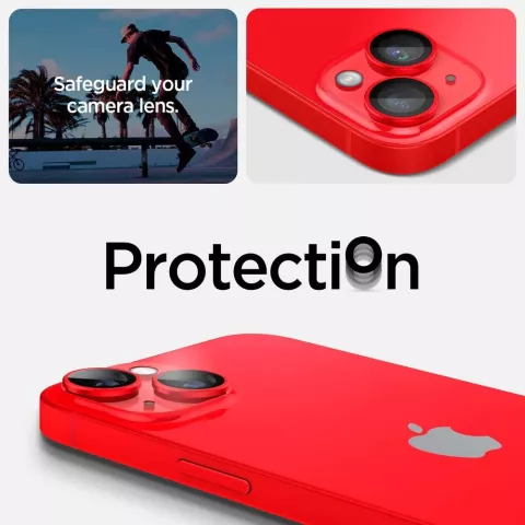 Spigen Camera Lens Glass Protector 2 Pack pour iPhone 14 Plus et iPhone 14 - Rouge