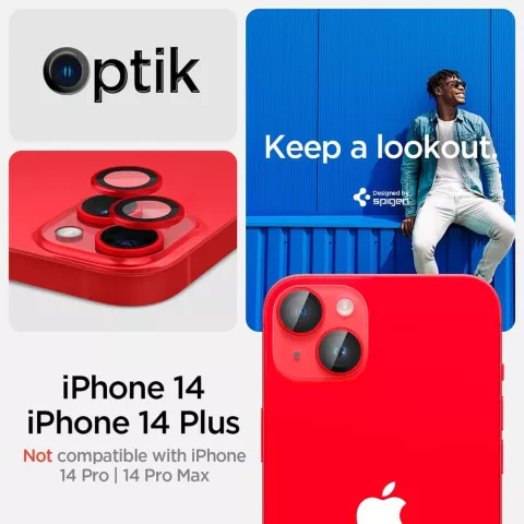 Spigen Camera Lens Glass Protector 2 Pack compatible avec iPhone 14 Plus et iPhone 14 - Rouge