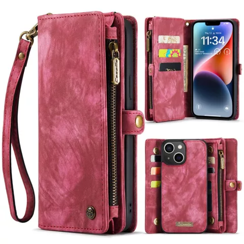 Caseme Vintage &Eacute;tui portefeuille compatible avec iPhone 15 Plus - Rouge