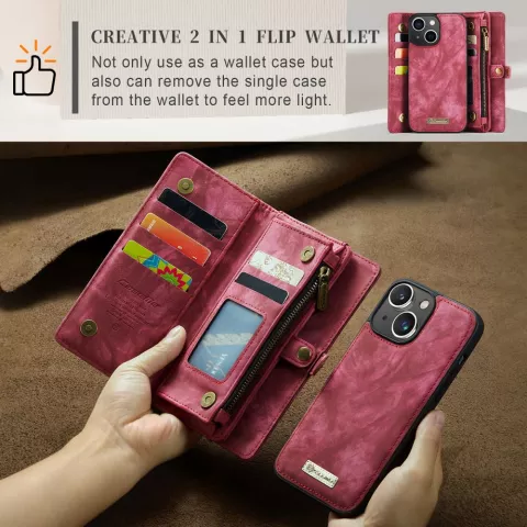 Caseme Vintage &Eacute;tui portefeuille compatible avec iPhone 15 Plus - Rouge