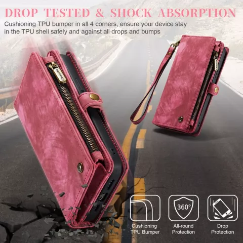 Caseme Vintage &Eacute;tui portefeuille compatible avec iPhone 15 Plus - Rouge