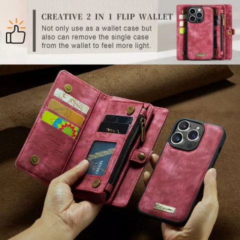 &Eacute;tui portefeuille Caseme Vintage pour iPhone 15 Pro - Rouge