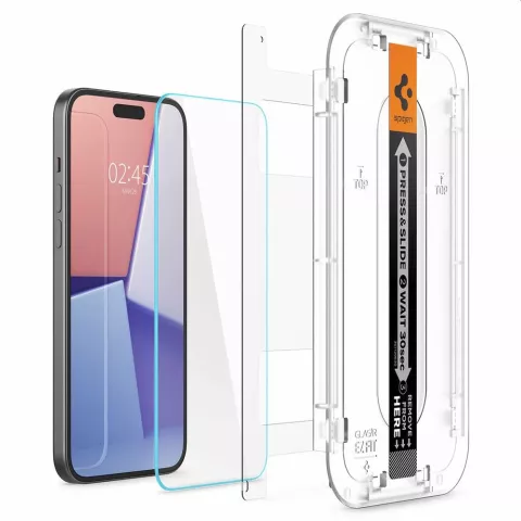 Spigen Glass Mounting Frame EZ FIT 2 Pack AGL06883 Protecteur d&#039;&eacute;cran pour iPhone 15 Plus - Transparent