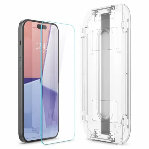 Spigen Glass Mounting Frame EZ FIT 2 Pack AGL06883 Protecteur d&#039;&eacute;cran pour iPhone 15 Plus - Transparent