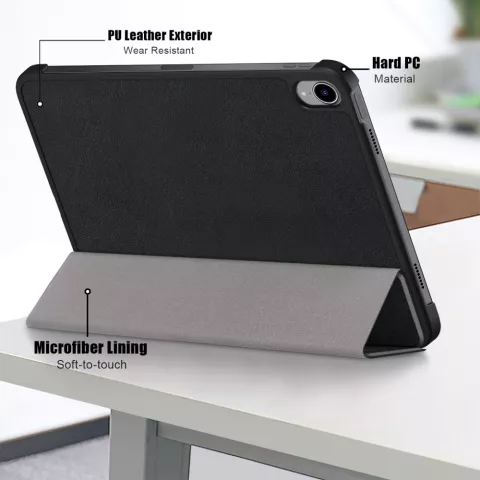 Housse en cuir artificiel &agrave; trois volets compatible avec iPad 10e g&eacute;n&eacute;ration 10,9 pouces 2022 - noir