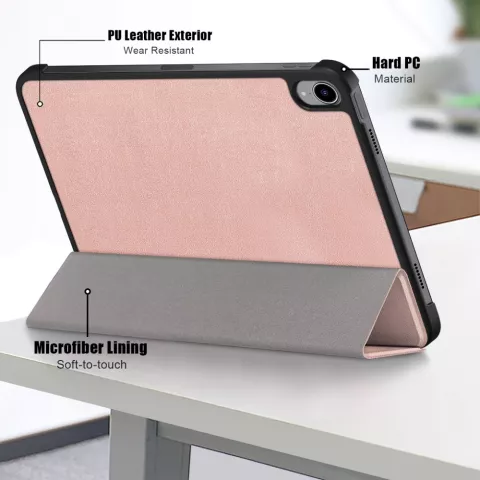 Housse en cuir artificiel &agrave; trois volets compatible avec iPad 10e g&eacute;n&eacute;ration 10,9 pouces 2022 - or rose