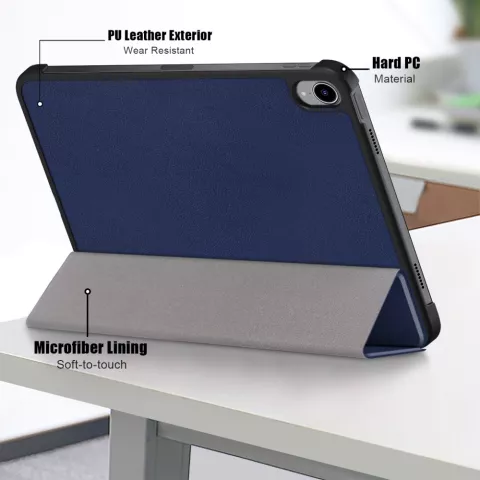 Housse en cuir artificiel &agrave; trois volets compatible avec iPad 10e g&eacute;n&eacute;ration 10,9 pouces 2022 - bleu