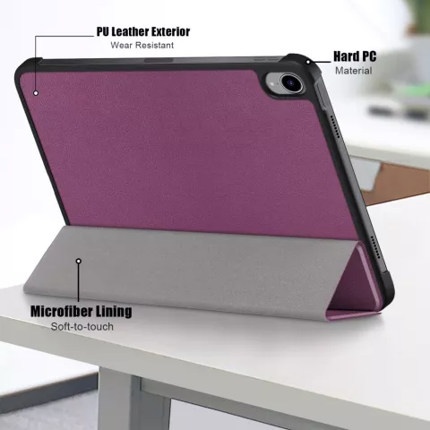 Housse en cuir artificiel &agrave; trois volets compatible avec iPad 10e g&eacute;n&eacute;ration 10,9 pouces 2022 - violet