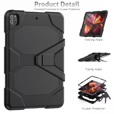 Housse de b&eacute;quille Survivor compatible avec iPad Pro 12,9 pouces (2018 2020 2021 2022) - noir
