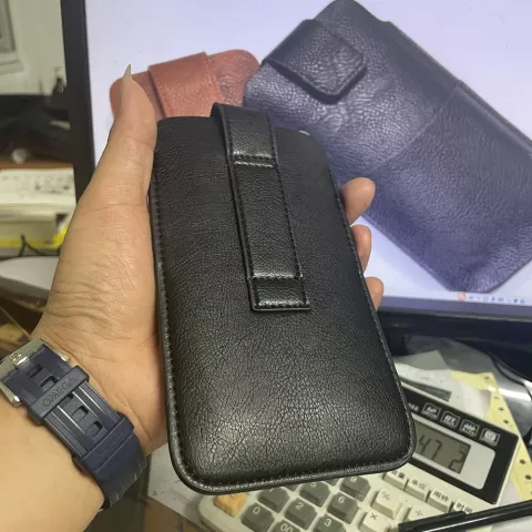 Litchee Cuir Texture Pochette De T&eacute;l&eacute;phone Universelle Insert De Ceinture Clip De Ceinture Max 5,5 Pouces Comme compatible avec iPhone SE Et 13 Mini - Noir