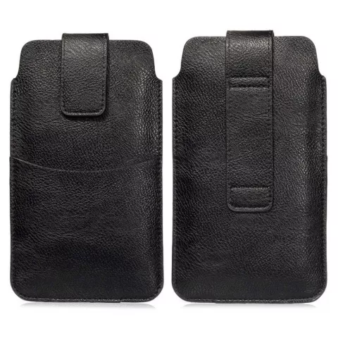 Litchee Cuir Texture Pochette De T&eacute;l&eacute;phone Universelle Insert De Ceinture Clip De Ceinture Max 5,5 Pouces Comme compatible avec iPhone SE Et 13 Mini - Noir