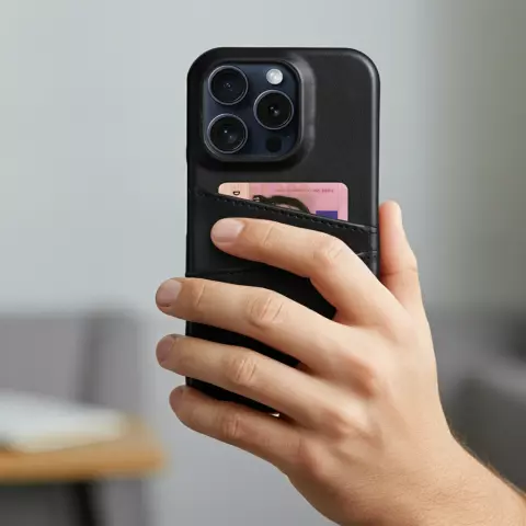 &Eacute;tui en cuir v&eacute;g&eacute;talien Duo Cardslot Wallet compatible avec iPhone 15 - noir