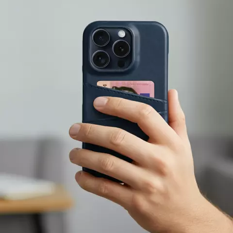&Eacute;tui en cuir artificiel Duo Cardslot Wallet compatible avec iPhone 14 - bleu