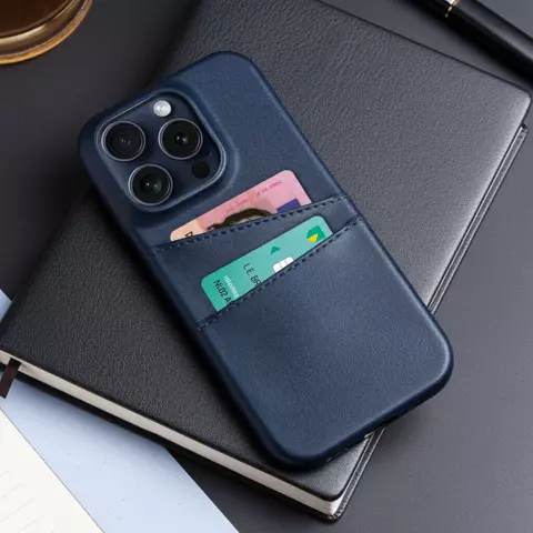 &Eacute;tui en cuir artificiel Duo Cardslot Wallet compatible avec iPhone 14 - bleu