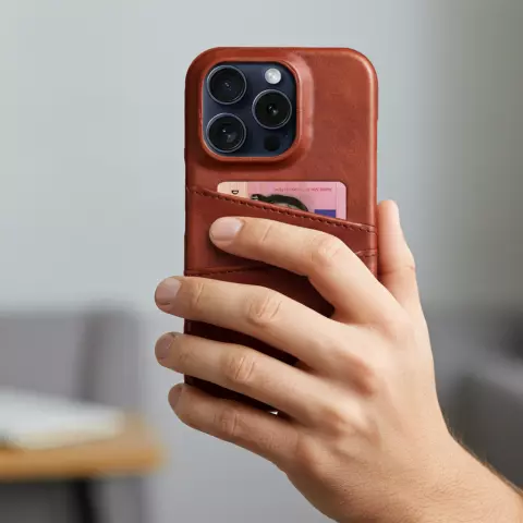 &Eacute;tui en cuir v&eacute;g&eacute;talien Duo Cardslot Wallet compatible avec iPhone 15 - marron