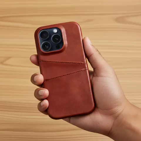 &Eacute;tui en cuir v&eacute;g&eacute;talien Duo Cardslot Wallet compatible avec iPhone 15 - marron