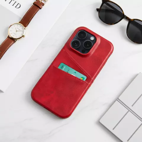 &Eacute;tui en cuir artificiel Duo Cardslot Wallet compatible avec iPhone 13 Pro - rouge