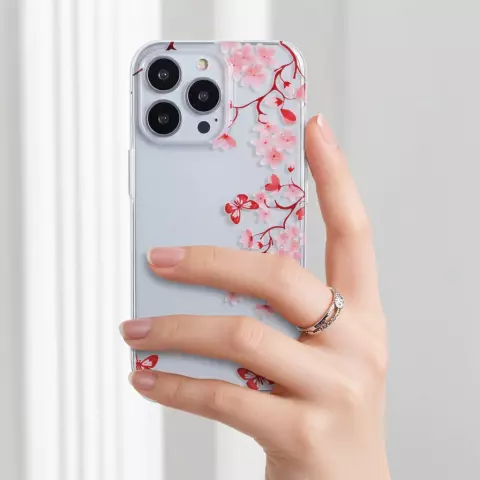 Coque en TPU Zen Blossom Flower Branches Nature Papillons compatible avec iPhone 13 - transparente