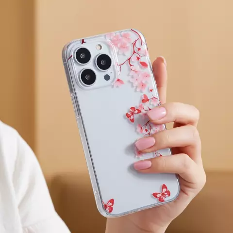 Coque en TPU Zen Blossom Flower Branches Nature Papillons compatible avec iPhone 14 Plus - Transparente