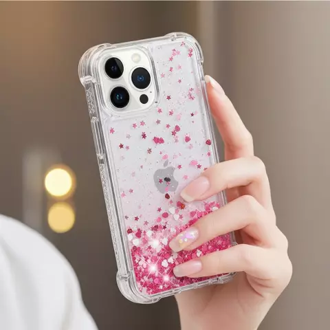 Coque en TPU paillet&eacute; avec coins renforc&eacute;s compatible avec iPhone 15 Plus - rose transparent