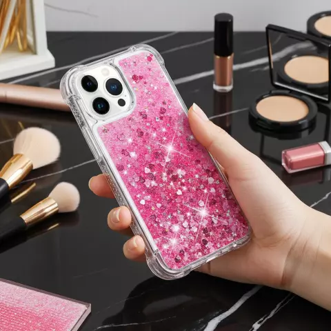 Coque en TPU paillet&eacute; avec coins renforc&eacute;s compatible avec iPhone 15 Plus - rose transparent