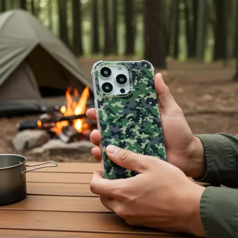 Coque en TPU Army Camouflage Survivor compatible avec iPhone 14 - Vert Arm&eacute;e
