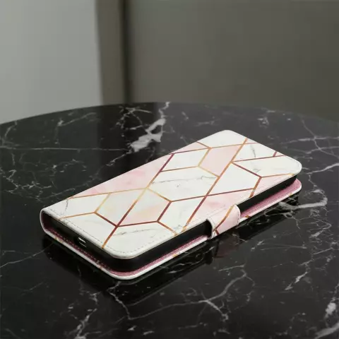 &Eacute;tui en cuir artificiel Rose Marble Wallet compatible avec iPhone 12 et 12 Pro - blanc et rose