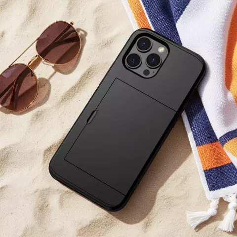 &Eacute;tui en plastique et TPU antid&eacute;rapant avec porte-cartes Secret compatible avec iPhone 16 Pro - noir