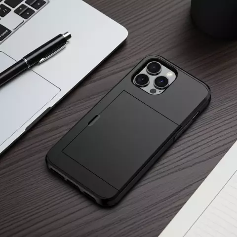 &Eacute;tui en plastique et TPU antid&eacute;rapant avec porte-cartes Secret compatible avec iPhone 16 Pro - noir