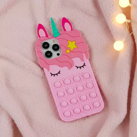 Coque en silicone Unicorn Pop Fidget Bubble compatible avec iPhone 15 Pro Max - rose