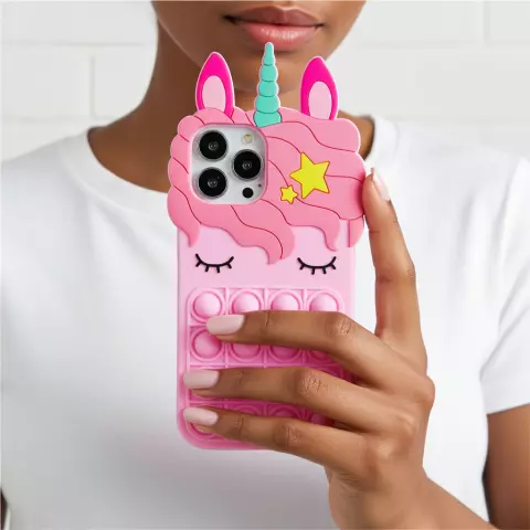 Coque en silicone Unicorn Pop Fidget Bubble compatible avec iPhone 15 Pro Max - rose