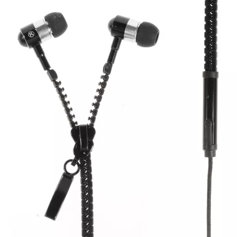 Fermeture &agrave; glissi&egrave;re noire &Eacute;couteurs intra-auriculaires Bouton de microphone Fermeture &agrave; glissi&egrave;re