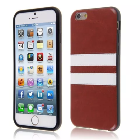 Leather Stripe Cover compatible avec iPhone 6 6s - &Eacute;tui en TPU marron rayures blanches