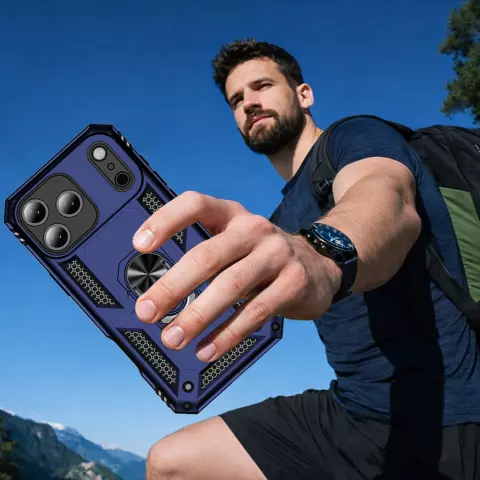 Coque iPhone 17 Pro Max Bleu &ndash; Coque Armor Antichoc avec Support Anneau M&eacute;tallique (Compatible avec iPhone 17 Pro Max)