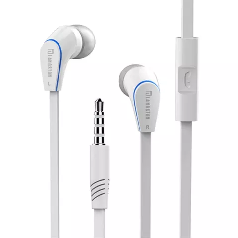 Langston &Eacute;couteurs Intra-Auriculaires C&acirc;ble Plat 3,5 mm &Eacute;couteurs Blancs Bouton Micro C&acirc;ble Nouilles
