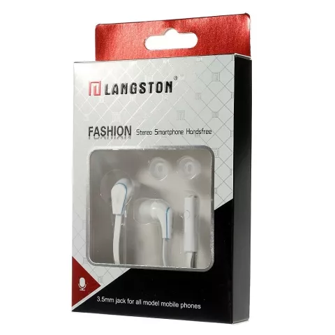 Langston &Eacute;couteurs Intra-Auriculaires C&acirc;ble Plat 3,5 mm &Eacute;couteurs Blancs Bouton Micro C&acirc;ble Nouilles
