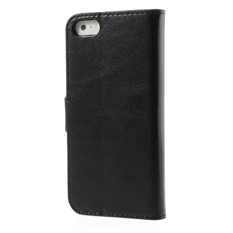 &Eacute;tui et portefeuille en cuir noir compatible avec iPhone 5 5s SE 2016