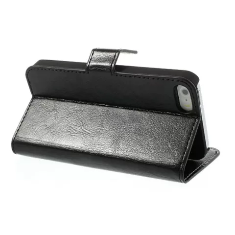 &Eacute;tui et portefeuille en cuir noir compatible avec iPhone 5 5s SE 2016
