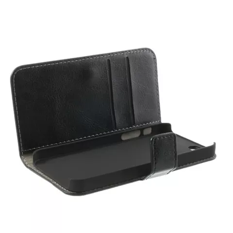 &Eacute;tui et portefeuille en cuir noir compatible avec iPhone 5 5s SE 2016