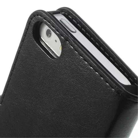&Eacute;tui et portefeuille en cuir noir compatible avec iPhone 5 5s SE 2016
