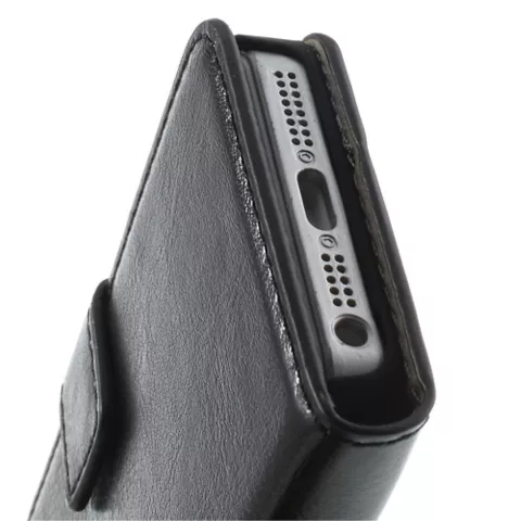 &Eacute;tui et portefeuille en cuir noir compatible avec iPhone 5 5s SE 2016