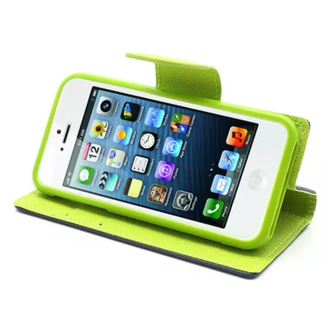 &Eacute;tui de biblioth&egrave;que portefeuille d&#039;origine Mercury Goospery compatible avec iPhone 5 5s SE 2016 portefeuille bleu fonc&eacute; vert