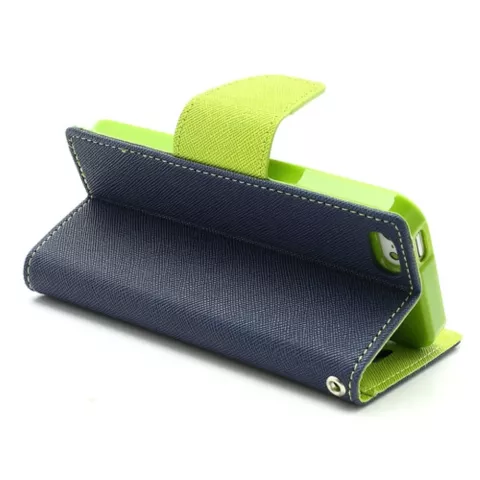 &Eacute;tui de biblioth&egrave;que portefeuille d&#039;origine Mercury Goospery compatible avec iPhone 5 5s SE 2016 portefeuille bleu fonc&eacute; vert