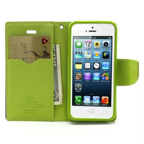 &Eacute;tui de biblioth&egrave;que portefeuille d&#039;origine Mercury Goospery compatible avec iPhone 5 5s SE 2016 portefeuille bleu fonc&eacute; vert