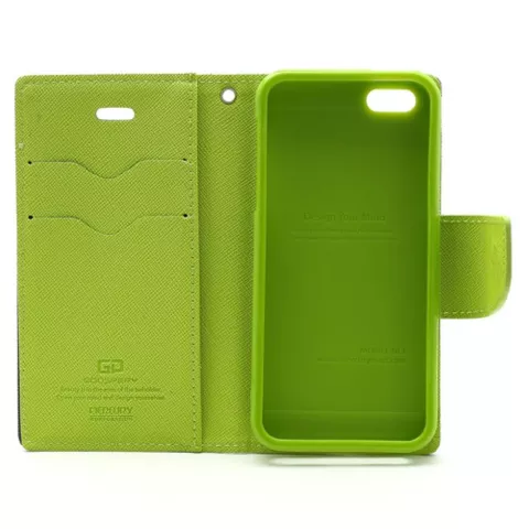 &Eacute;tui de biblioth&egrave;que portefeuille d&#039;origine Mercury Goospery compatible avec iPhone 5 5s SE 2016 portefeuille bleu fonc&eacute; vert