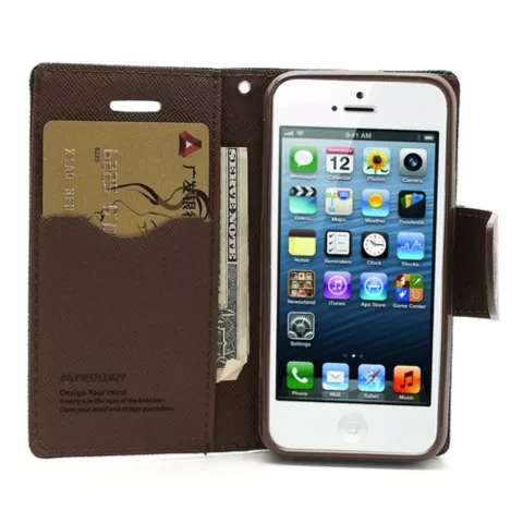 &Eacute;tui portefeuille Original Mercury Goospery Bookcase case iPhone 5 5s SE 2016 Black Brown wallet