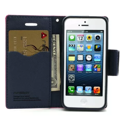 &Eacute;tui portefeuille rose Mercury Goospery Bookcase compatible avec iPhone 5 5s SE 2016 Cuir d&#039;origine - portefeuille